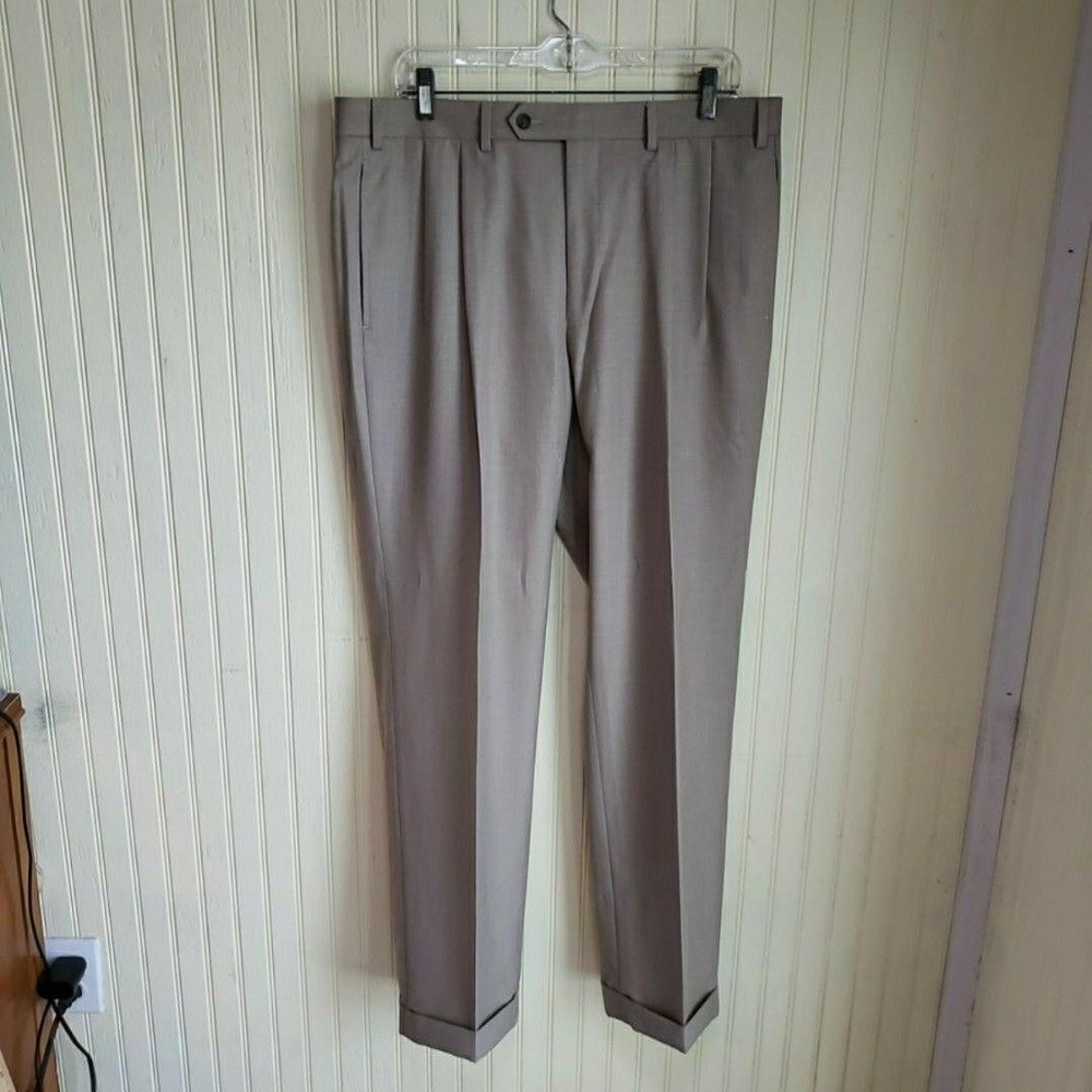 Lauren Ralph Lauren Dress Pants Mens 37x31 Brown Pleated Microfiber Cuffed